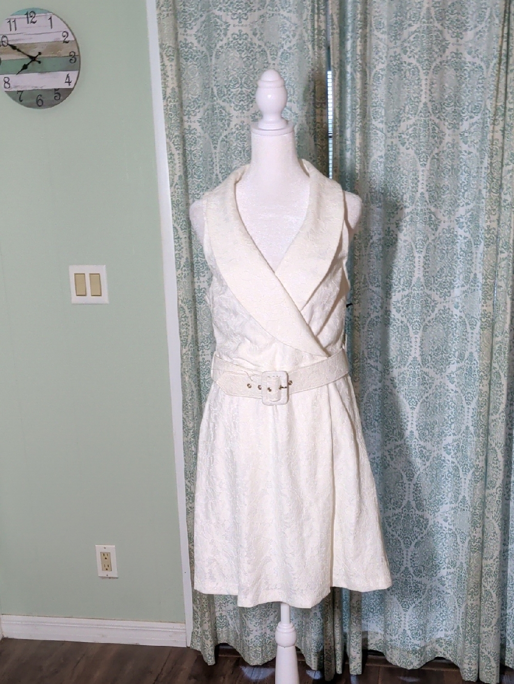 Kensie Cream Sleeveless Belted Faux Wrap Dress